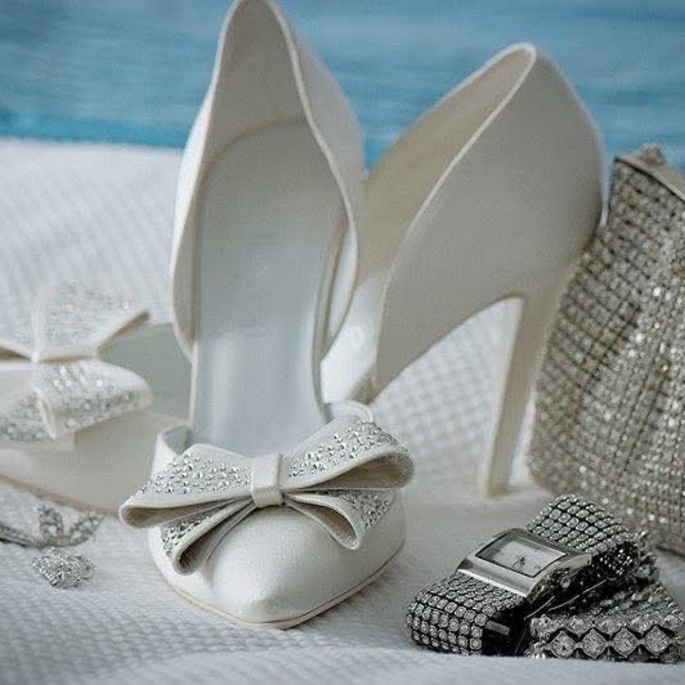White Silk Bow Heels for Weddings